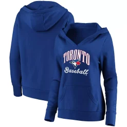 Women's Fanatics Branded Royal Toronto Blue Jays Victory Script Crossover Neck Pullover Hoodie