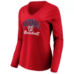 Women's Fanatics Branded Red Washington Nationals Victory Script V-Neck Long Sleeve T-Shirt -Fanatics Clothing Shop 5053544 ALT2