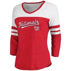 Women's Fanatics Branded Heathered Red/White Washington Nationals Official Wordmark 3/4 Sleeve V-Neck Tri-Blend T-Shirt -Fanatics Clothing Shop 5054111 ALT2
