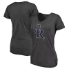 Women's Fanatics Branded Heathered Charcoal Colorado Rockies Core Weathered Tri-Blend V-Neck T-Shirt -Fanatics Clothing Shop 5054212