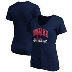Women's Fanatics Branded Navy Cleveland Indians Victory Script V-Neck T-Shirt