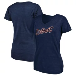Women's Fanatics Branded Heathered Navy Detroit Tigers Wordmark Tri-Blend V-Neck T-Shirt