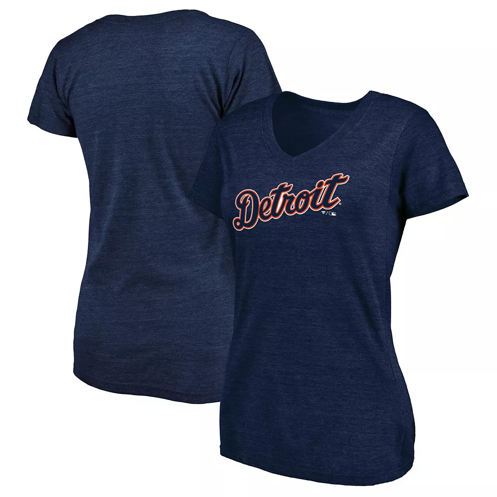Women's Fanatics Branded Heathered Navy Detroit Tigers Wordmark Tri-Blend V-Neck T-Shirt 3 Women's Fanatics Branded Heathered Navy Detroit Tigers Wordmark Tri-Blend V-Neck T-Shirt