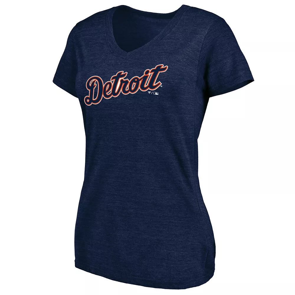 Women's Fanatics Branded Heathered Navy Detroit Tigers Wordmark Tri-Blend V-Neck T-Shirt 5 Women's Fanatics Branded Heathered Navy Detroit Tigers Wordmark Tri-Blend V-Neck T-Shirt - Image 3