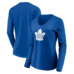 Women's Fanatics Branded Blue Toronto Maple Leafs Primary Team Logo Long Sleeve V-Neck T-Shirt -Fanatics Clothing Shop 5071607 ALT