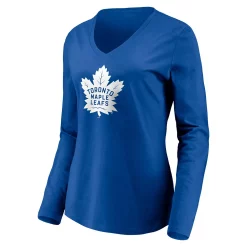 Women's Fanatics Branded Blue Toronto Maple Leafs Primary Team Logo Long Sleeve V-Neck T-Shirt -Fanatics Clothing Shop 5071607 ALT2