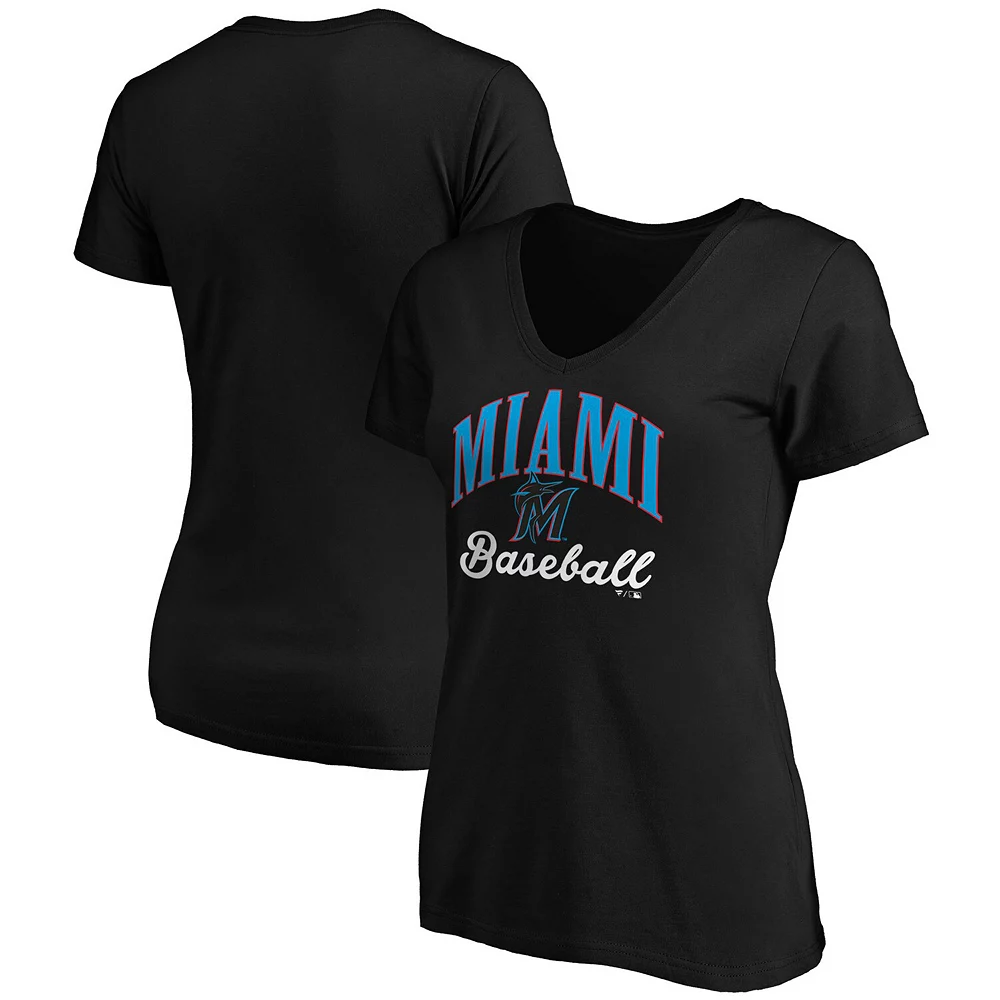Women's Fanatics Branded Black Miami Marlins Victory Script V-Neck T-Shirt 3 Women's Fanatics Branded Black Miami Marlins Victory Script V-Neck T-Shirt