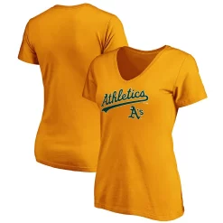 Women's Fanatics Branded Gold Oakland Athletics Team Logo Lockup V-Neck T-Shirt -Fanatics Clothing Shop 5084753 ALT