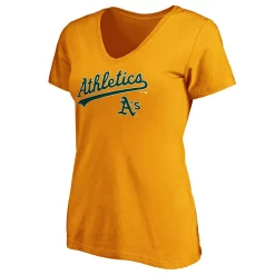 Women's Fanatics Branded Gold Oakland Athletics Team Logo Lockup V-Neck T-Shirt -Fanatics Clothing Shop 5084753 ALT2