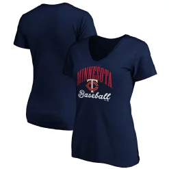 Women's Fanatics Branded Navy Minnesota Twins Victory Script V-Neck T-Shirt