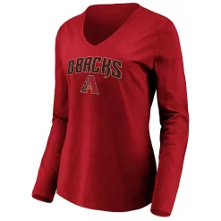 Women's Fanatics Branded Red Arizona Diamondbacks Core Team Lockup Long Sleeve V-Neck T-Shirt -Fanatics Clothing Shop 5084932 ALT2
