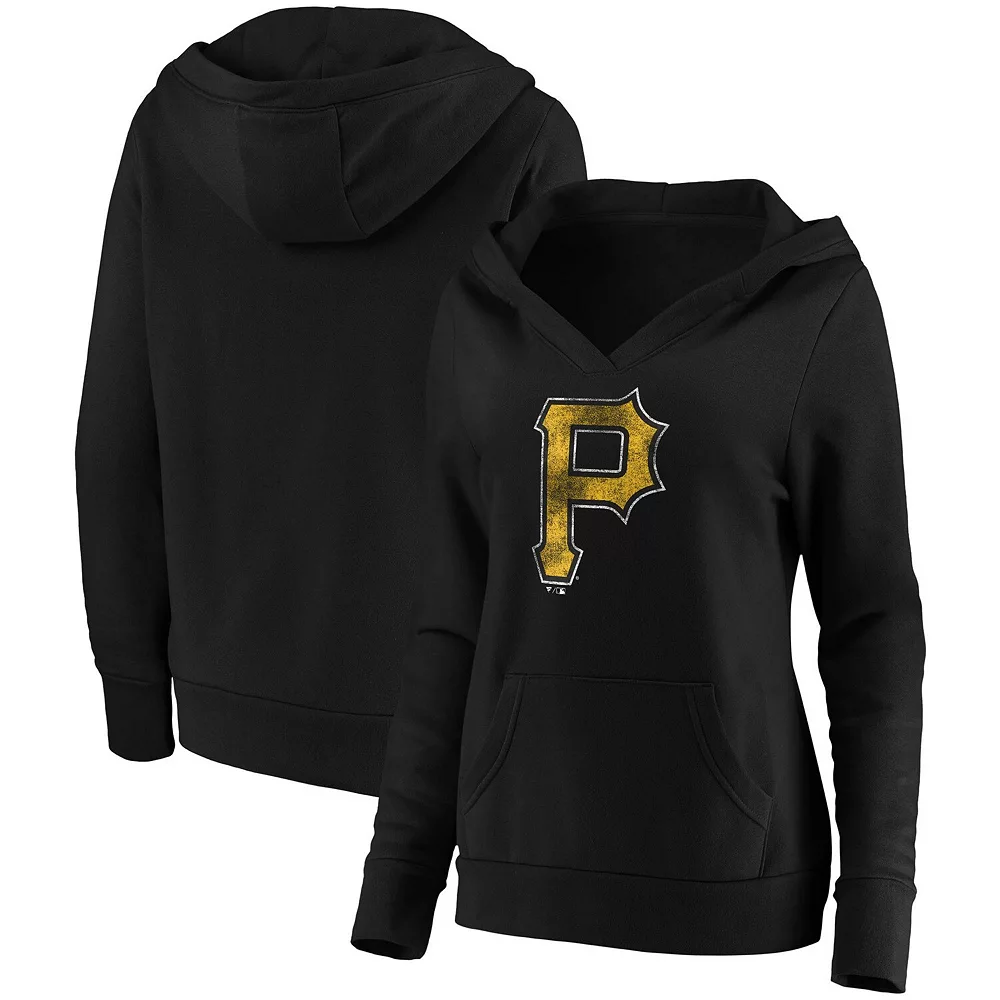Women's Fanatics Branded Black Pittsburgh Pirates Core Team Crossover V-Neck Pullover Hoodie 4 Women's Fanatics Branded Black Pittsburgh Pirates Core Team Crossover V-Neck Pullover Hoodie - Image 2