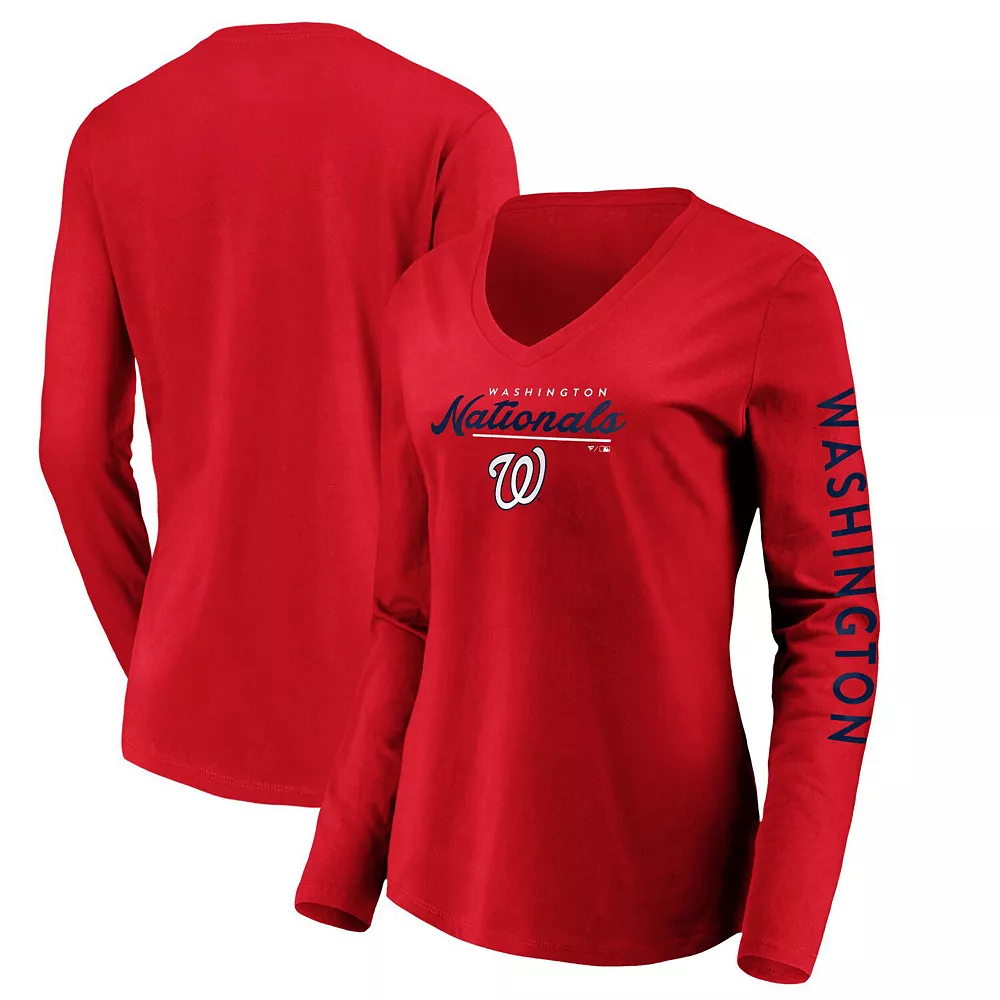 Women's Fanatics Branded Red Washington Nationals Core High Class Long Sleeve V-Neck T-Shirt 3 Women's Fanatics Branded Red Washington Nationals Core High Class Long Sleeve V-Neck T-Shirt