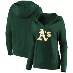 Women's Fanatics Branded Green Oakland Athletics Official Logo Crossover V-Neck Pullover Hoodie
