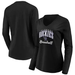 Women's Fanatics Branded Black Colorado Rockies Victory Script V-Neck Long Sleeve T-Shirt -Fanatics Clothing Shop 5085180 ALT