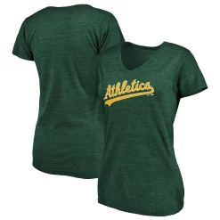 Women's Fanatics Branded Heathered Green Oakland Athletics Wordmark Tri-Blend V-Neck T-Shirt