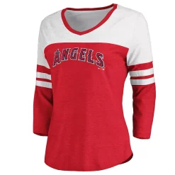 Women's Fanatics Branded Heathered Red/White Los Angeles Angels Official Wordmark 3/4 Sleeve V-Neck Tri-Blend T-Shirt 7 Women's Fanatics Branded Heathered Red/White Los Angeles Angels Official Wordmark 3/4 Sleeve V-Neck Tri-Blend T-Shirt -Fanatics Clothing Shop 5085253 ALT2