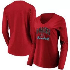 Women's Fanatics Branded Red Arizona Diamondbacks Victory Script V-Neck Long Sleeve T-Shirt