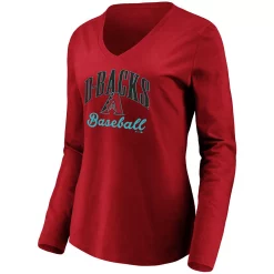 Women's Fanatics Branded Red Arizona Diamondbacks Victory Script V-Neck Long Sleeve T-Shirt -Fanatics Clothing Shop 5085609 ALT2