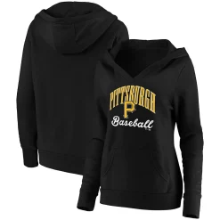 Women's Fanatics Branded Black Pittsburgh Pirates Victory Script Crossover Neck Pullover Hoodie