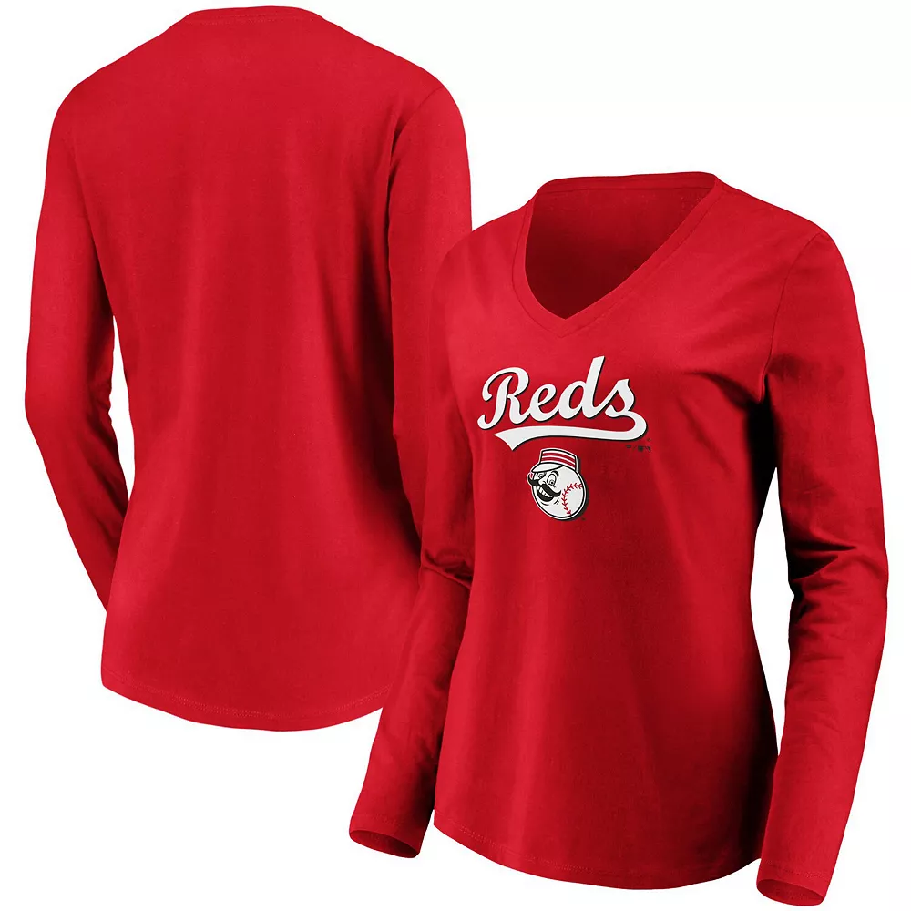 Women's Fanatics Branded Red Cincinnati Reds Core Team Lockup Long Sleeve V-Neck T-Shirt 3 Women's Fanatics Branded Red Cincinnati Reds Core Team Lockup Long Sleeve V-Neck T-Shirt