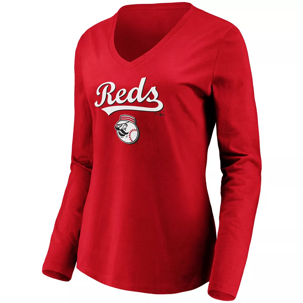 Women's Fanatics Branded Red Cincinnati Reds Core Team Lockup Long Sleeve V-Neck T-Shirt 4 Women's Fanatics Branded Red Cincinnati Reds Core Team Lockup Long Sleeve V-Neck T-Shirt - Image 2