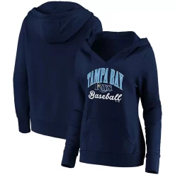 Women's Fanatics Branded Navy Tampa Bay Rays Victory Script Crossover Neck Pullover Hoodie