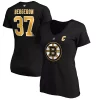 Women's Fanatics Branded Patrice Bergeron Black Boston Bruins Captain Patch Authentic Stack Name & Number V-Neck T-Shirt -Fanatics Clothing Shop 5099570