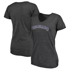 Women's Fanatics Branded Heathered Charcoal Colorado Rockies Wordmark Tri-Blend V-Neck T-Shirt -Fanatics Clothing Shop 5099619 ALT
