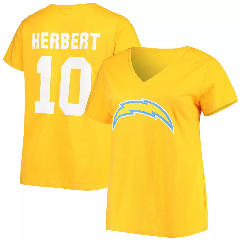 Women's Fanatics Branded Justin Herbert Gold Los Angeles Chargers Plus Size Name & Number V-Neck T-Shirt 4 Women's Fanatics Branded Justin Herbert Gold Los Angeles Chargers Plus Size Name & Number V-Neck T-Shirt - Image 2