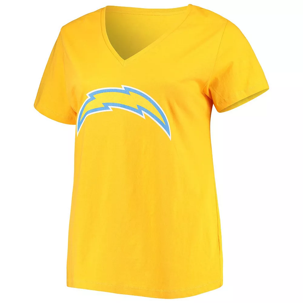 Women's Fanatics Branded Justin Herbert Gold Los Angeles Chargers Plus Size Name & Number V-Neck T-Shirt 5 Women's Fanatics Branded Justin Herbert Gold Los Angeles Chargers Plus Size Name & Number V-Neck T-Shirt - Image 3