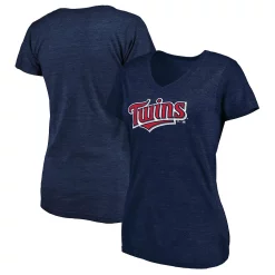 Women's Fanatics Branded Heathered Navy Minnesota Twins Wordmark Tri-Blend V-Neck T-Shirt