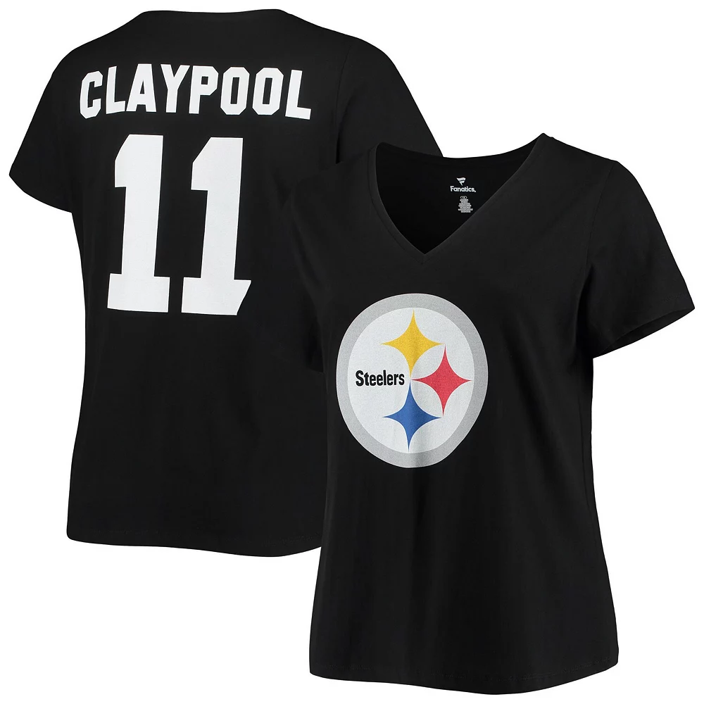 Women's Fanatics Branded Chase Claypool Black Pittsburgh Steelers Plus Size Name & Number V-Neck T-Shirt 3 Women's Fanatics Branded Chase Claypool Black Pittsburgh Steelers Plus Size Name & Number V-Neck T-Shirt