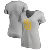 Women's Fanatics Branded Heathered Gray San Diego Padres Core Official Logo V-Neck T-Shirt -Fanatics Clothing Shop 5100255