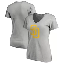 Women's Fanatics Branded Heathered Gray San Diego Padres Core Official Logo V-Neck T-Shirt