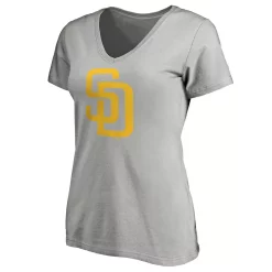 Women's Fanatics Branded Heathered Gray San Diego Padres Core Official Logo V-Neck T-Shirt -Fanatics Clothing Shop 5100255 ALT2
