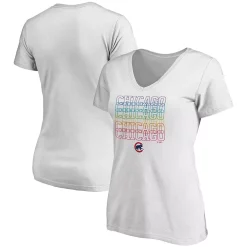 Women's Fanatics Branded White Chicago Cubs City Pride V-Neck T-Shirt