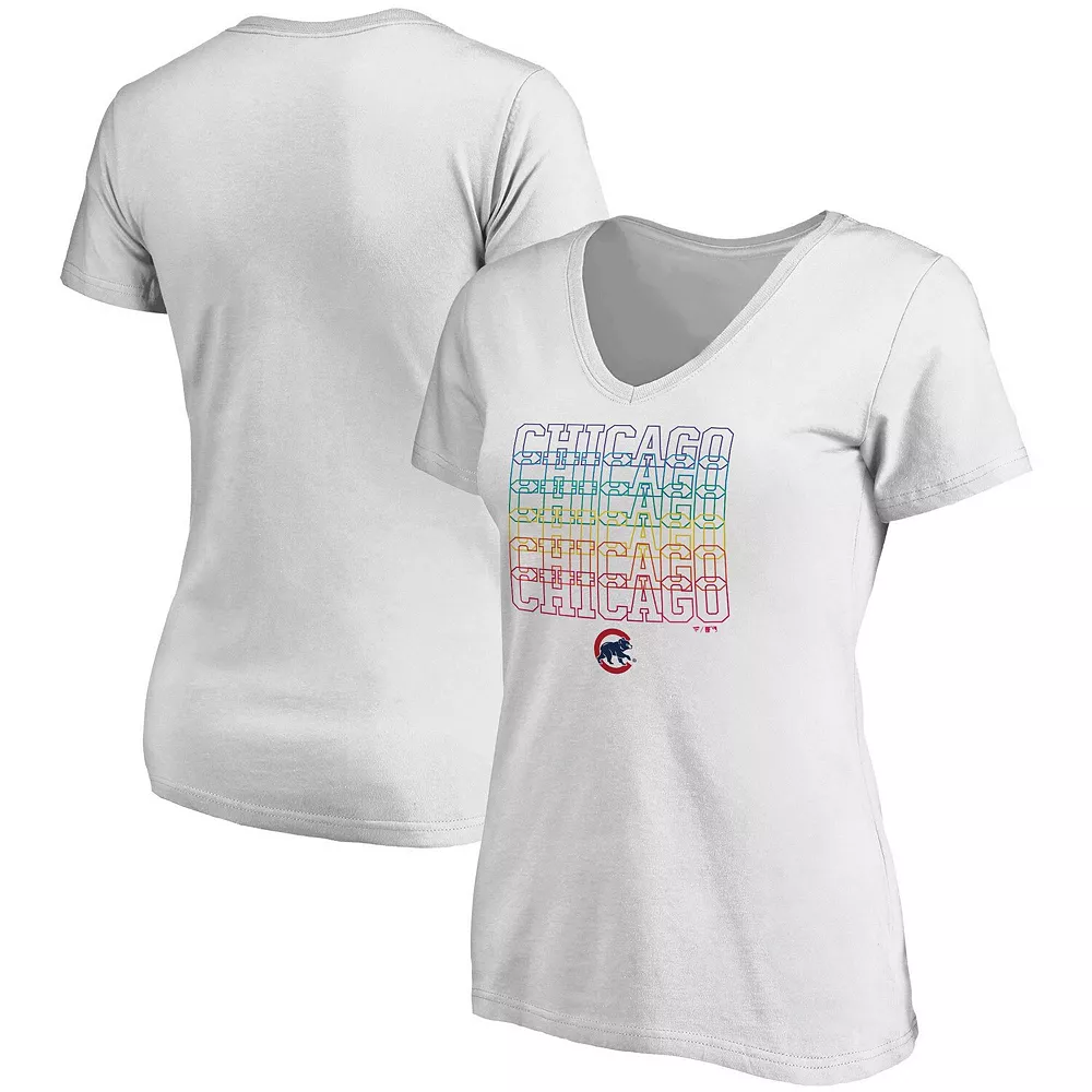 Women's Fanatics Branded White Chicago Cubs City Pride V-Neck T-Shirt 4 Women's Fanatics Branded White Chicago Cubs City Pride V-Neck T-Shirt - Image 2
