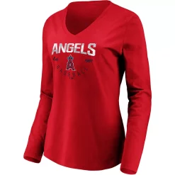 Women's Fanatics Branded Red Los Angeles Angels Core Live For It V-Neck Long Sleeve T-Shirt -Fanatics Clothing Shop 5100610 ALT2