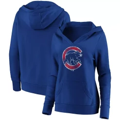 Women's Fanatics Branded Royal Chicago Cubs Core Team Crossover V-Neck Pullover Hoodie