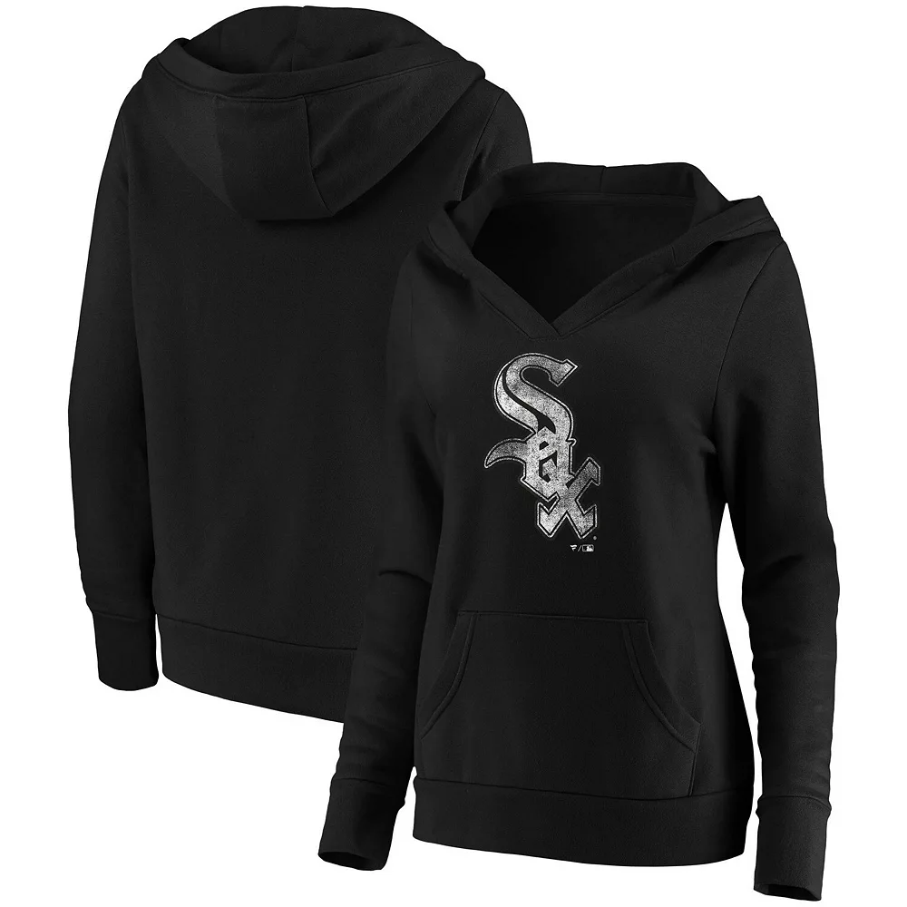 Women's Fanatics Branded Black Chicago White Sox Core Team Crossover V-Neck Pullover Hoodie 4 Women's Fanatics Branded Black Chicago White Sox Core Team Crossover V-Neck Pullover Hoodie - Image 2
