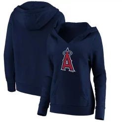 Women's Fanatics Branded Navy Los Angeles Angels Official Logo Crossover V-Neck Pullover Hoodie