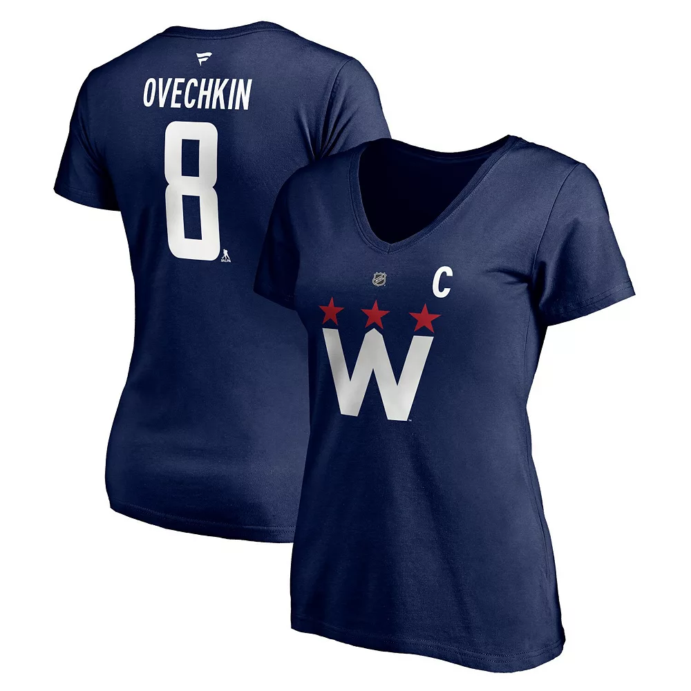 Women's Fanatics Branded Alexander Ovechkin Navy Washington Capitals 2020/21 Alternate Authentic Stack Name & Number V-Neck T-Shirt 4 Women's Fanatics Branded Alexander Ovechkin Navy Washington Capitals 2020/21 Alternate Authentic Stack Name & Number V-Neck T-Shirt - Image 2