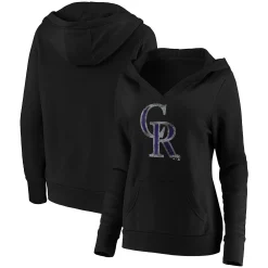 Women's Fanatics Branded Black Colorado Rockies Core Team Crossover V-Neck Pullover Hoodie