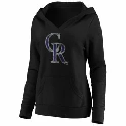 Women's Fanatics Branded Black Colorado Rockies Core Team Crossover V-Neck Pullover Hoodie -Fanatics Clothing Shop 5100872 ALT2