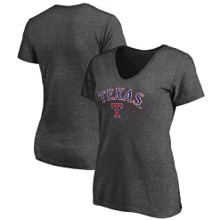 Women's Fanatics Branded Heathered Charcoal Texas Rangers Team Logo Lockup V-Neck T-Shirt -Fanatics Clothing Shop 5100938 ALT