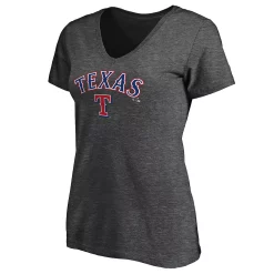 Women's Fanatics Branded Heathered Charcoal Texas Rangers Team Logo Lockup V-Neck T-Shirt -Fanatics Clothing Shop 5100938 ALT2