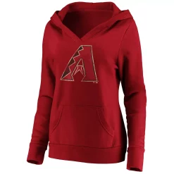 Women's Fanatics Branded Red Arizona Diamondbacks Core Team Crossover V-Neck Pullover Hoodie -Fanatics Clothing Shop 5100982 ALT2