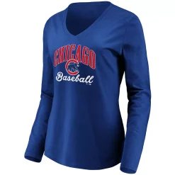 Women's Fanatics Branded Royal Chicago Cubs Victory Script V-Neck Long Sleeve T-Shirt -Fanatics Clothing Shop 5101150 ALT2