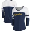 Women's Fanatics Branded Heathered Navy/White Milwaukee Brewers Official Wordmark 3/4 Sleeve V-Neck Tri-Blend T-Shirt -Fanatics Clothing Shop 5101151